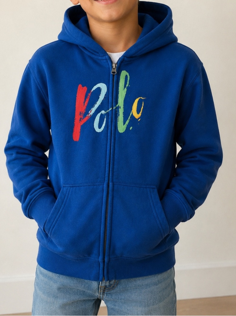 Polo by Ralph Lauren Royal Blue Zip-Up Hoodie with Multicolor Logo